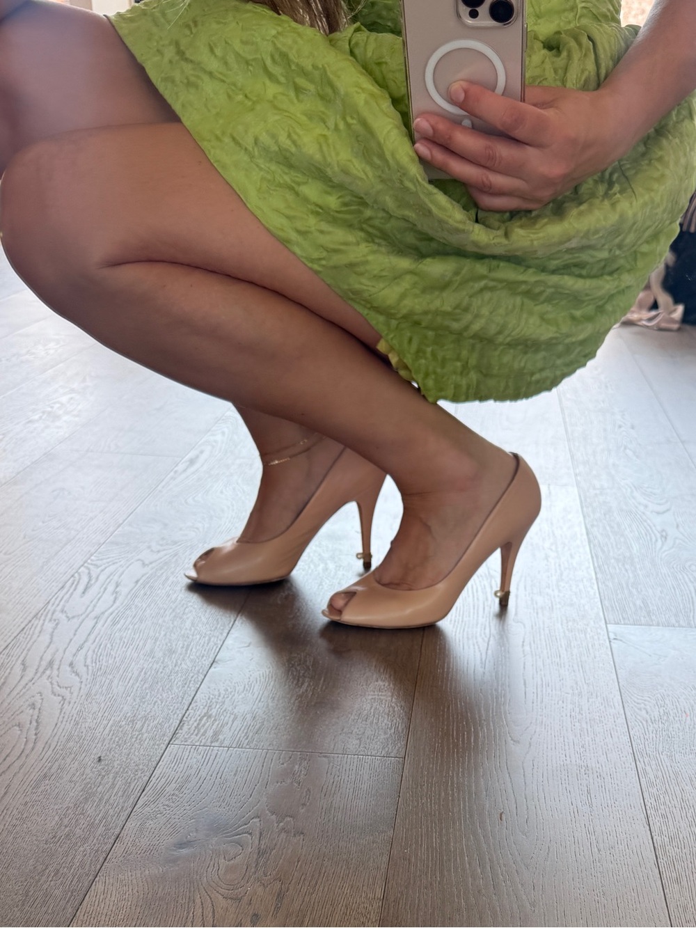 Chanel peep toe pumps with pearl heel detail